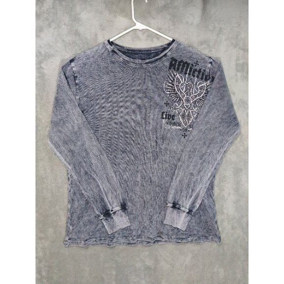 Affliction Shirt Mens XXL 2XL Gray Thermal Graphic Long Sleeve Crew Neck Y2K - Picture 1 of 4